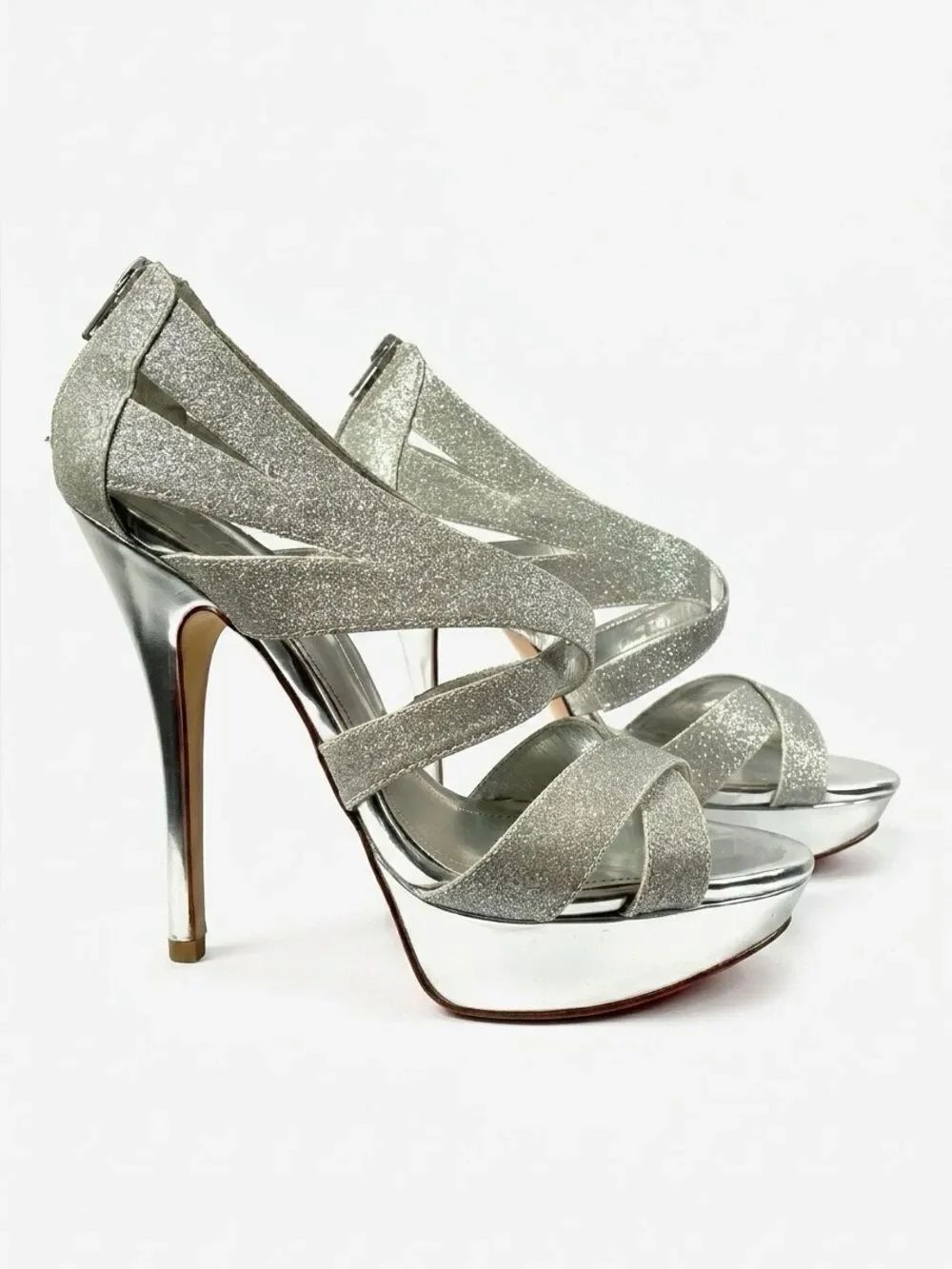SILVER GLITTER PLATFORM SANDALS by ALDO 5” HEEL 8